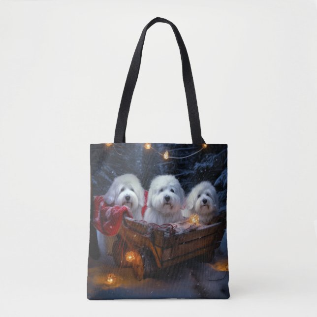 Coton De Tulear Snowy Sleigh Christmas Decor  Tote Bag (Front)