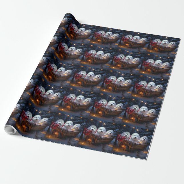 Coton De Tulear Snowy Sleigh Christmas Decor  Wrapping Paper (Unrolled)