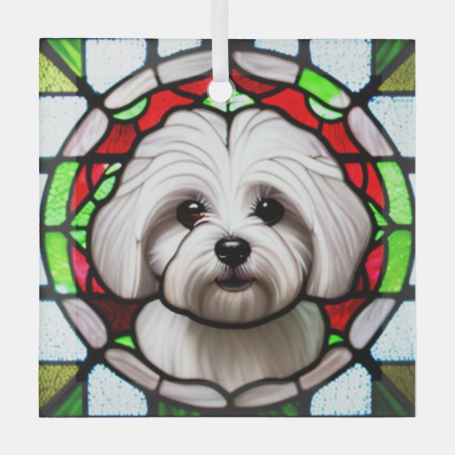Coton de Tulear "Stained Glass" Glass Ornament (Front)