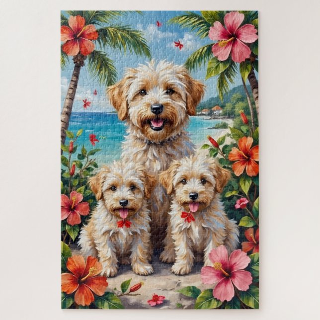 Coton de Tulear Tropical Garden Art Jigsaw Puzzle (Vertical)