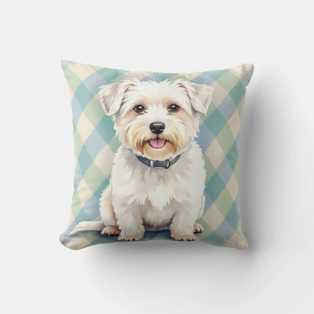Coton de Tulear Watercolor Fabric Pattern Art Throw Pillow (Front)
