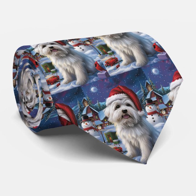 Coton De Tulear Winter Wonderland Christmas Joy Neck Tie (Rolled)