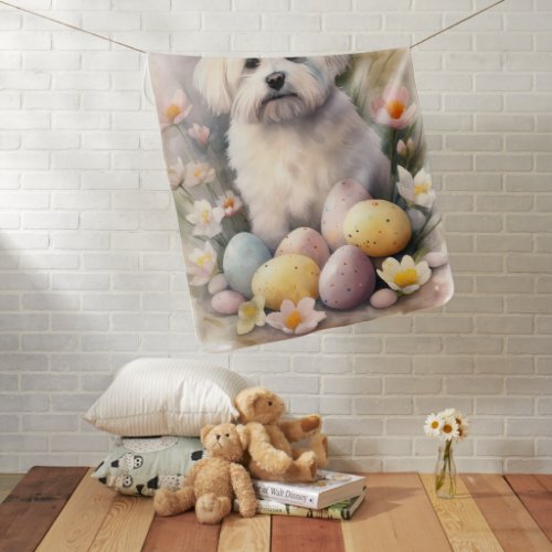 Coton De Tulear with Easter Eggs Holiday Baby Blanket