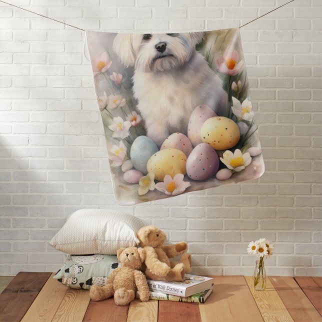 Coton De Tulear with Easter Eggs Holiday Baby Blanket (In Situ)