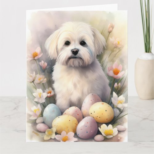 Coton De Tulear with Easter Eggs Holiday Card