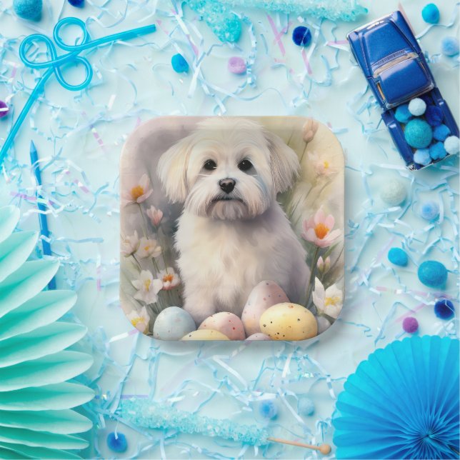 Coton De Tulear with Easter Eggs Holiday Paper Plates (Party)