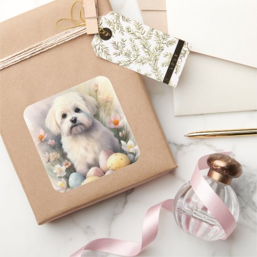 Coton De Tulear with Easter Eggs Holiday Square Sticker