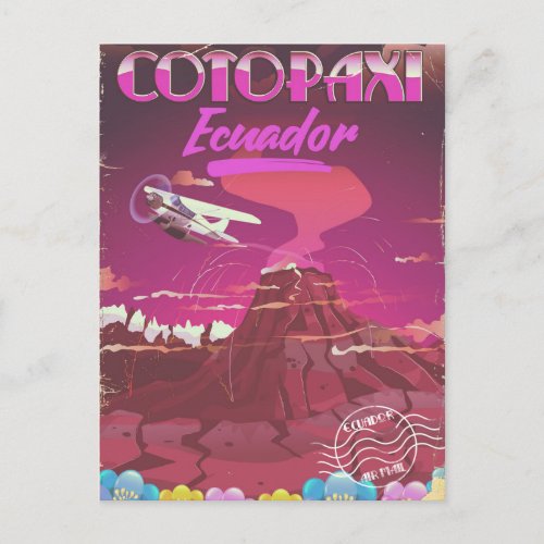 Cotopaxi Ecuador AIR MAIL travel poster Postcard