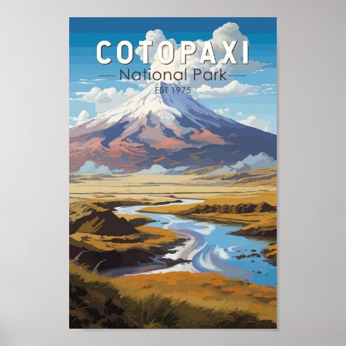 Cotopaxi National Park Ecuador Travel Art Vintage Poster