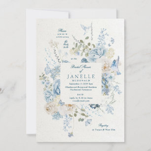 Cotswolds Blue Winter Florals Bridal Shower Invitation