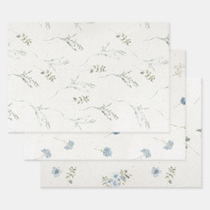Cotswolds Blue Winter Florals Faux Handmade Wrapping Paper Sheets
