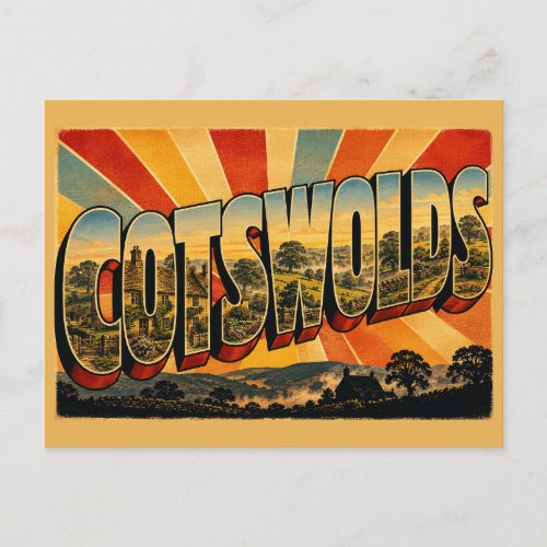 Cotswolds England Vintage Travel Art Postcard