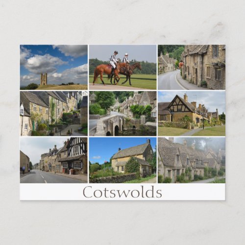 Cotswolds places collage text postcard
