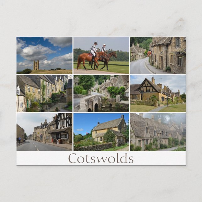 Cotswolds places collage text postcard (Front)