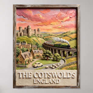 Cotswolds Steam Train Castle Countryside England Poster
