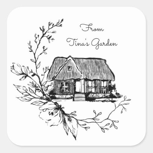 Cottage and Flowers Square Stickers