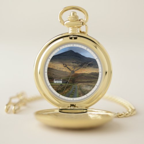 Cottage and Mountain on the Isle of Mull Scotland Pocket Watch