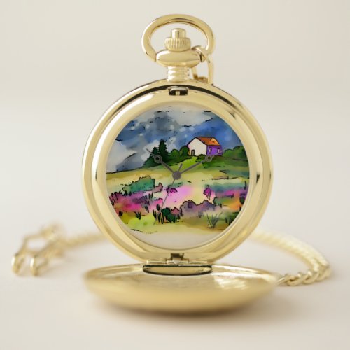Cottage and wild flowers English countyside    Wat Pocket Watch