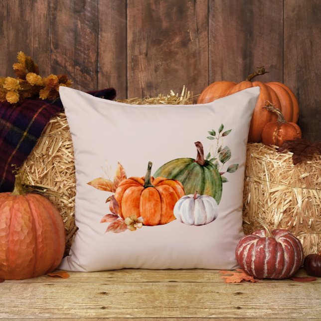 Cottage Autumn Pumpkins Floral Fall Throw Pillow (Creator Uploaded)