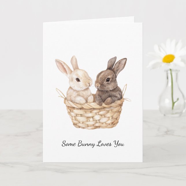 Cottage Bunnies in a Basket Love Card (Small Plant)