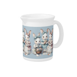 Cottage Bunny Sisters Watercolor Illustration Beverage Pitcher
