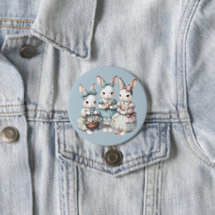 Cottage Bunny Sisters Watercolor Illustration Button