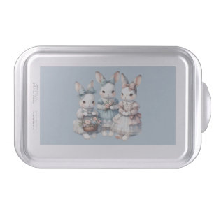 Cottage Bunny Sisters Watercolor Illustration Cake Pan