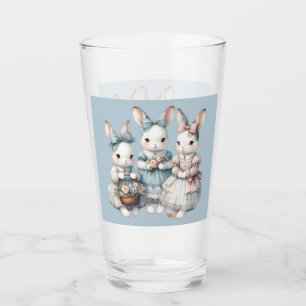 Cottage Bunny Sisters Watercolor Illustration Glass