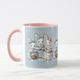 Cottage Bunny Sisters Watercolor Illustration Mug
