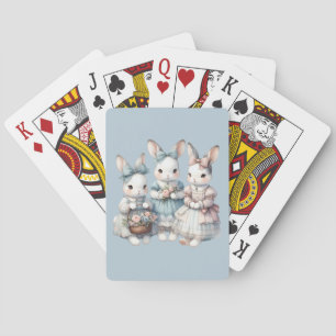 Cottage Bunny Sisters Watercolor Illustration Poker Cards
