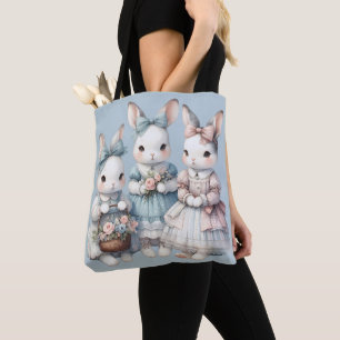 Cottage Bunny Sisters Watercolor Illustration Tote Bag