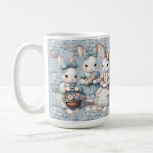 Cottage Bunny Sisters Watercolor Tile  Coffee Mug