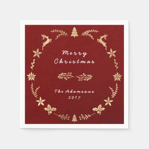 Cottage Burgundy Paper Kraft Gold Christmas Paper Napkins