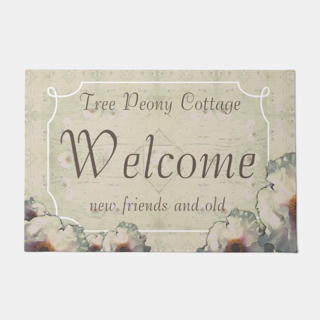 Cottage Charm Welcome Tree Peonies Doormat (Front)