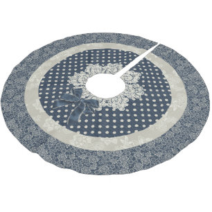 Cottage Chic Blue and Ivory Christmas Tree Skirt