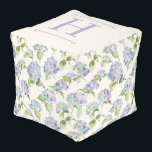Cottage Chic blue purple Hydrangea french garden Pouf<br><div class="desc">Bring cottage chic charm into your home with this elegant pouf featuring watercolor hydrangeas in soft shades of purple and blue. The feminine floral design feels fresh yet timeless, blending seamlessly into grandmillennial, French country, or shabby chic interiors. With its romantic garden-inspired print, this versatile piece works beautifully as extra...</div>