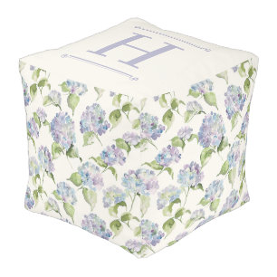 Cottage Chic blue purple Hydrangea french garden Pouf