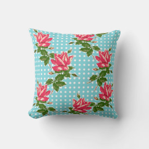 Cottage Chic Cabbage Roses and Dots Pillow