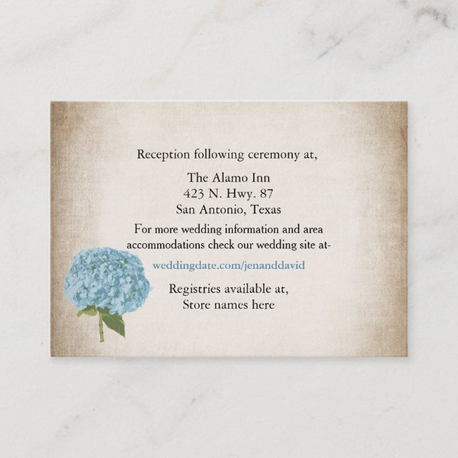 Cottage Chic Hydrangea Wedding Enclosure Card (Front)