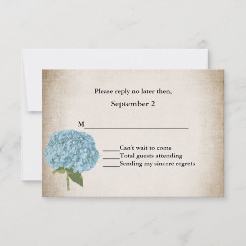 Cottage Chic Hydrangea Wedding RSVP Card