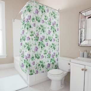 Cottage Chic Purple Hydrangeas on Trellis Shower Curtain