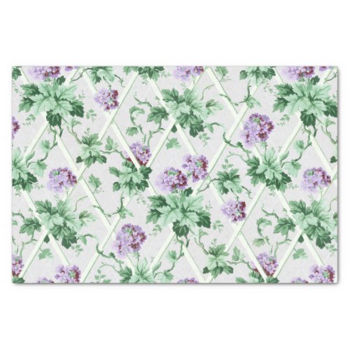 Cottage Chic Purple Hydrangeas on Trellis Tissue Paper