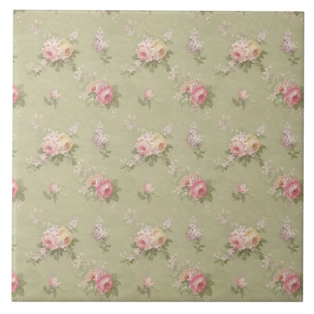 Cottage Chic Roses Ceramic Tile (Front)