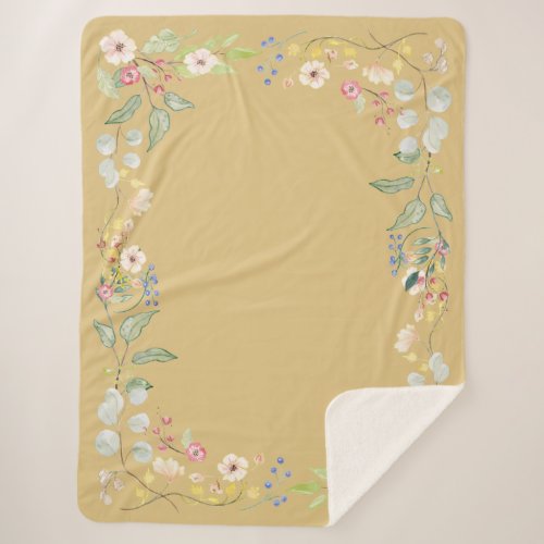 Cottage Chic Watercolor Rose Floral Gold Decor Sherpa Blanket