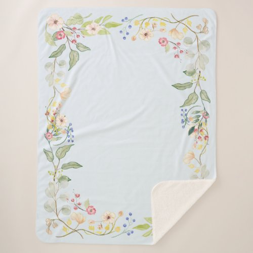 Cottage Chic Watercolor Rose Shabby Blue Floral Sherpa Blanket