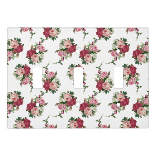 Cottage Chic White Pink and Red Roses Light Switch Cover