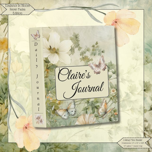 Cottage Chic Wildflowers In Bloom Journal  Mini Binder (Cottage Chic Butter Yellow & Chartreuse Green Wildflowers Journal Mini 3-ring Binder Front.)