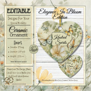 Cottage Chic Wildflowers Kindred Spirits Heart Ceramic Ornament