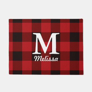 cottage Christmas plaid Red buffalo lumberjack Doormat