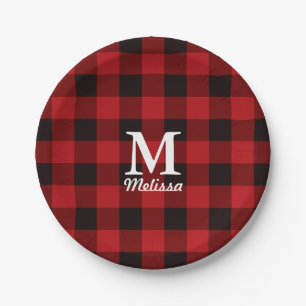 cottage Christmas Red buffalo lumberjack plaid Paper Plates